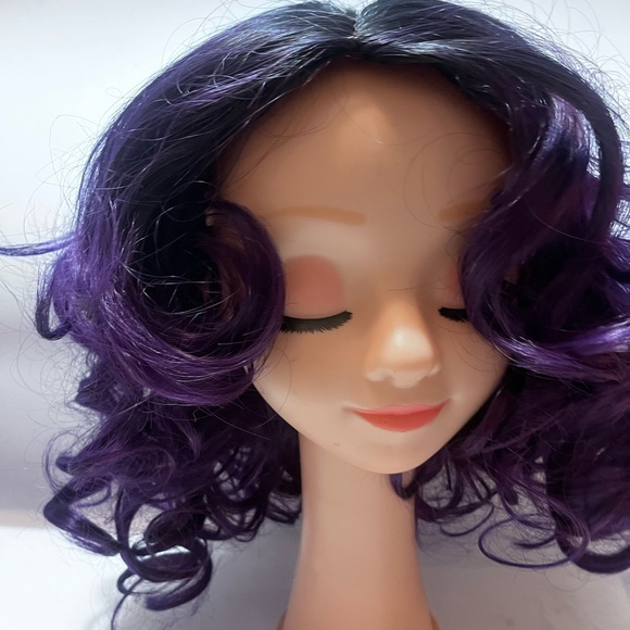 Purple Curly Wig Human Hair Blend Women Shorty Bouncy Wig - Picture 2 of 6